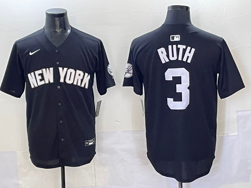 Men 2025 New York Yankees #3 Ruth black Nike MLB Jersey style 725001